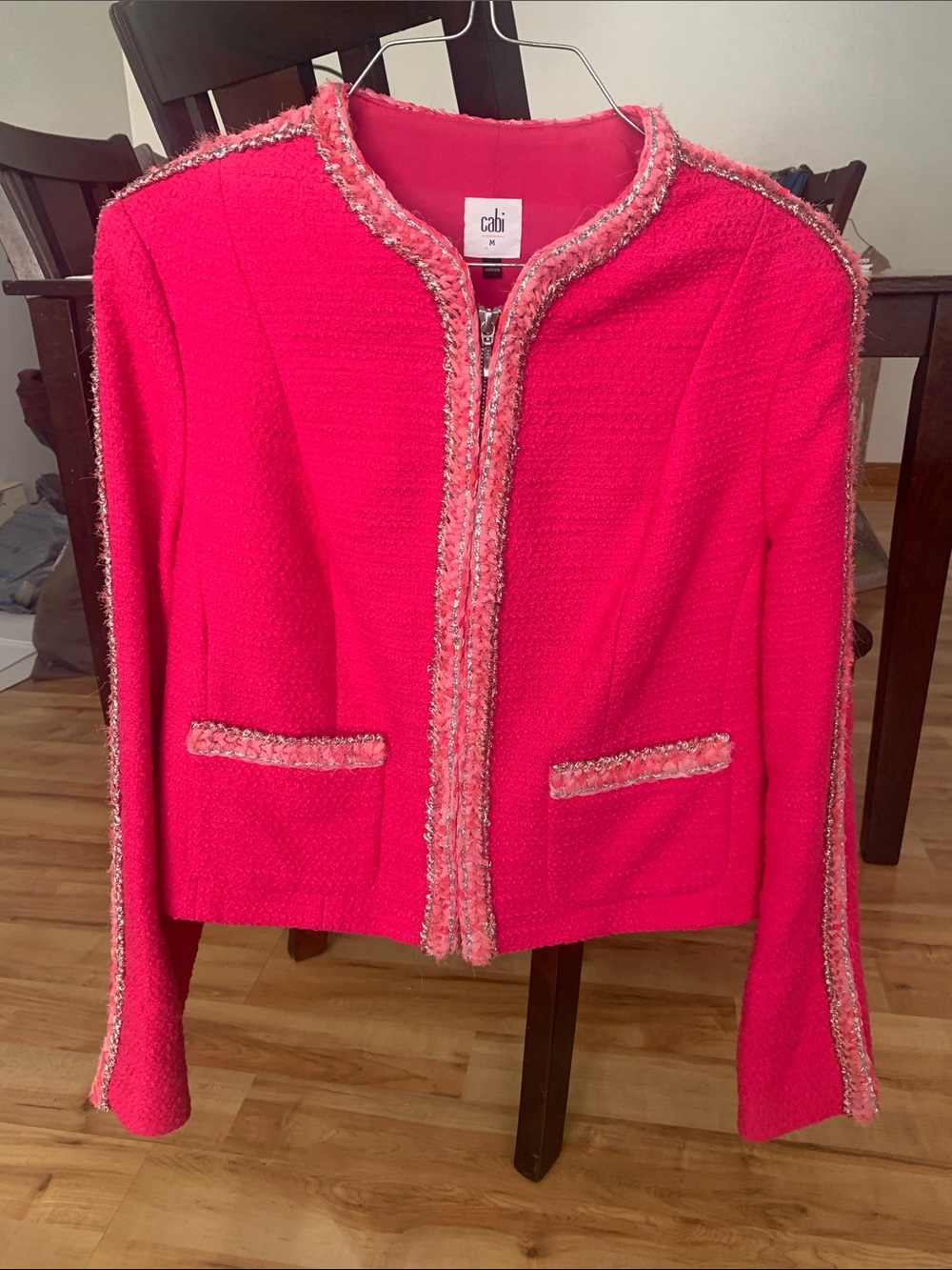 CAbi #6466 Hot Pink Barbiecore Tweed Zip Jacket